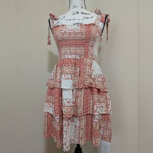 EUC•American Eagle 🦅 Outfitters Pink Patchwork/Floral Tiered Mini Dress•Medium